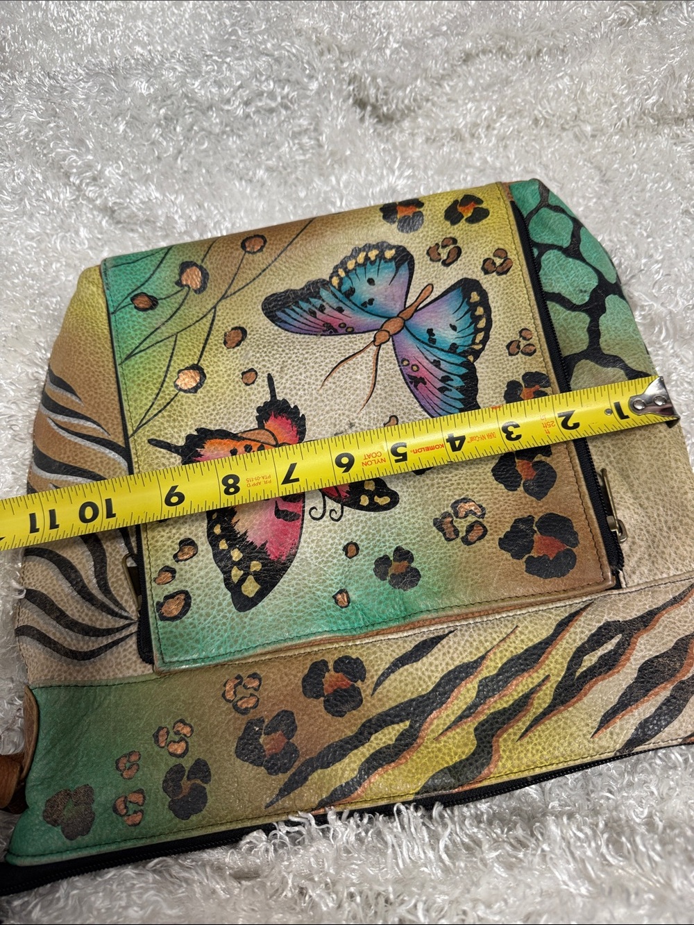 Anuschka Hand-Painted Multicolor Butterfly Crossbody Bag with Brown Strap - Picture 9 of 10